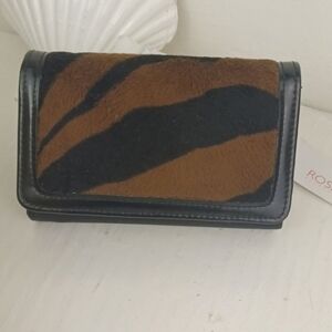 Rosetti Super Cool Black & Dark Brown Faux Zebra Tri-fold Wallet Brand-NWT